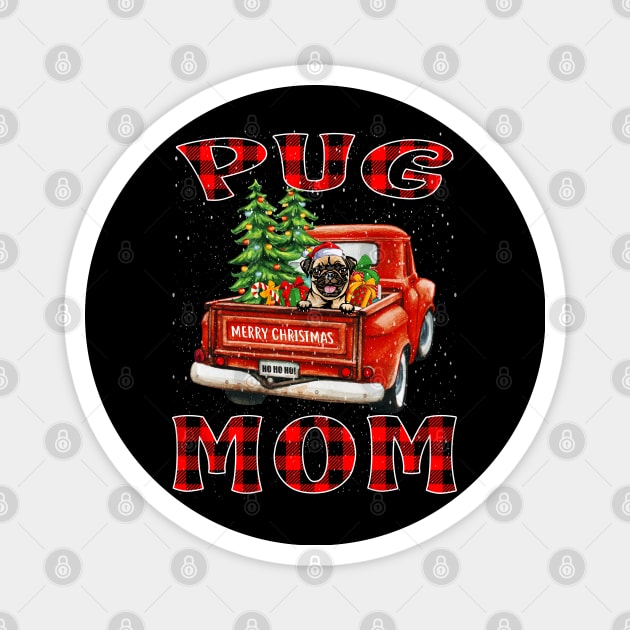 Christmas Pug Mom Santa Hat Truck Tree Plaid Dog Mom Christmas Magnet by intelus